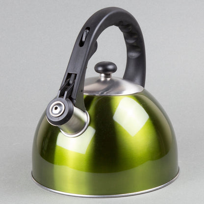 Creative Home Satin Splendor 2.8 Quart Stainless Steel Whistling Tea Kettle with Aluminum Capsulated Bottom, Metallic Chartreuse