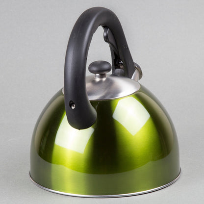 Creative Home Satin Splendor 2.8 Quart Stainless Steel Whistling Tea Kettle with Aluminum Capsulated Bottom, Metallic Chartreuse