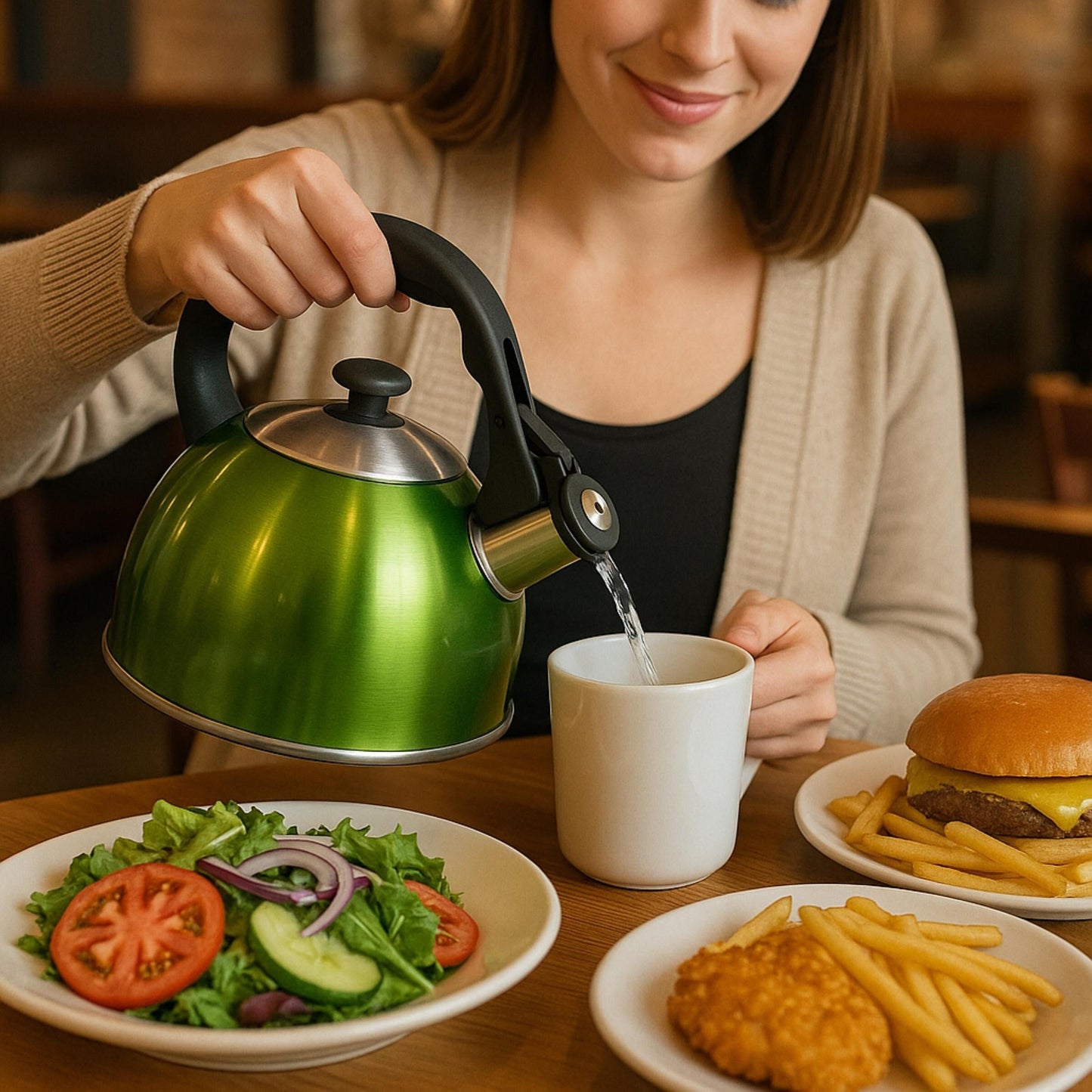 Creative Home Satin Splendor 2.8 Quart Stainless Steel Whistling Tea Kettle with Aluminum Capsulated Bottom, Metallic Chartreuse