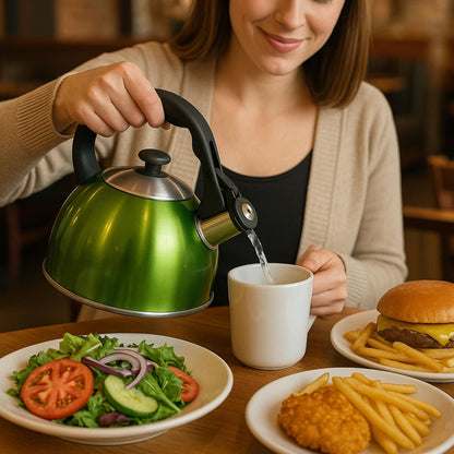 Creative Home Satin Splendor 2.8 Quart Stainless Steel Whistling Tea Kettle with Aluminum Capsulated Bottom, Metallic Chartreuse
