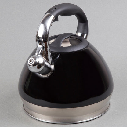 Creative Home Triumph 3.5 Quart Stainless Steel Whistling Tea Kettle with Aluminum Capsulated Bottom, Black Color