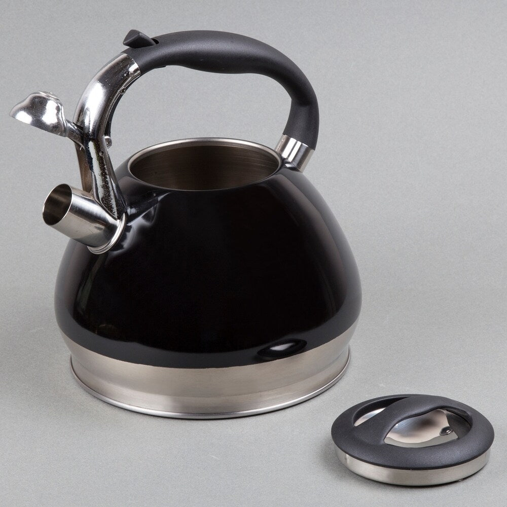 Creative Home Triumph 3.5 Quart Stainless Steel Whistling Tea Kettle with Aluminum Capsulated Bottom, Black Color