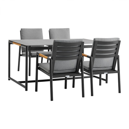 Crown 5 Piece Aluminum and Teak Outdoor Dining Set with Grey Fabric