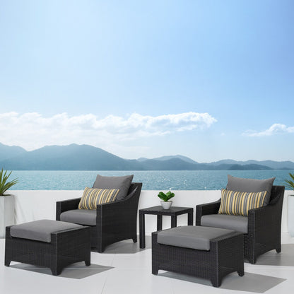 Deco 5 Piece Sunbrella Outdoor Patio Club Chair & Ottoman Set