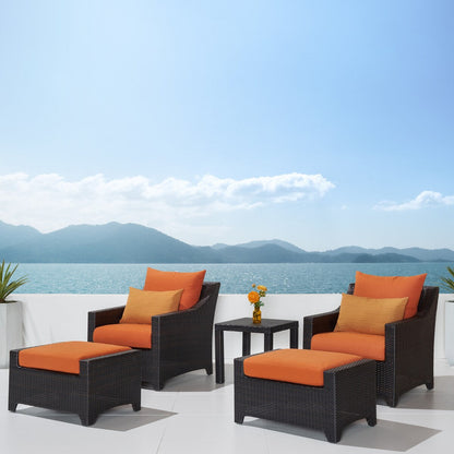 Deco 5 Piece Sunbrella Outdoor Patio Club Chair & Ottoman Set
