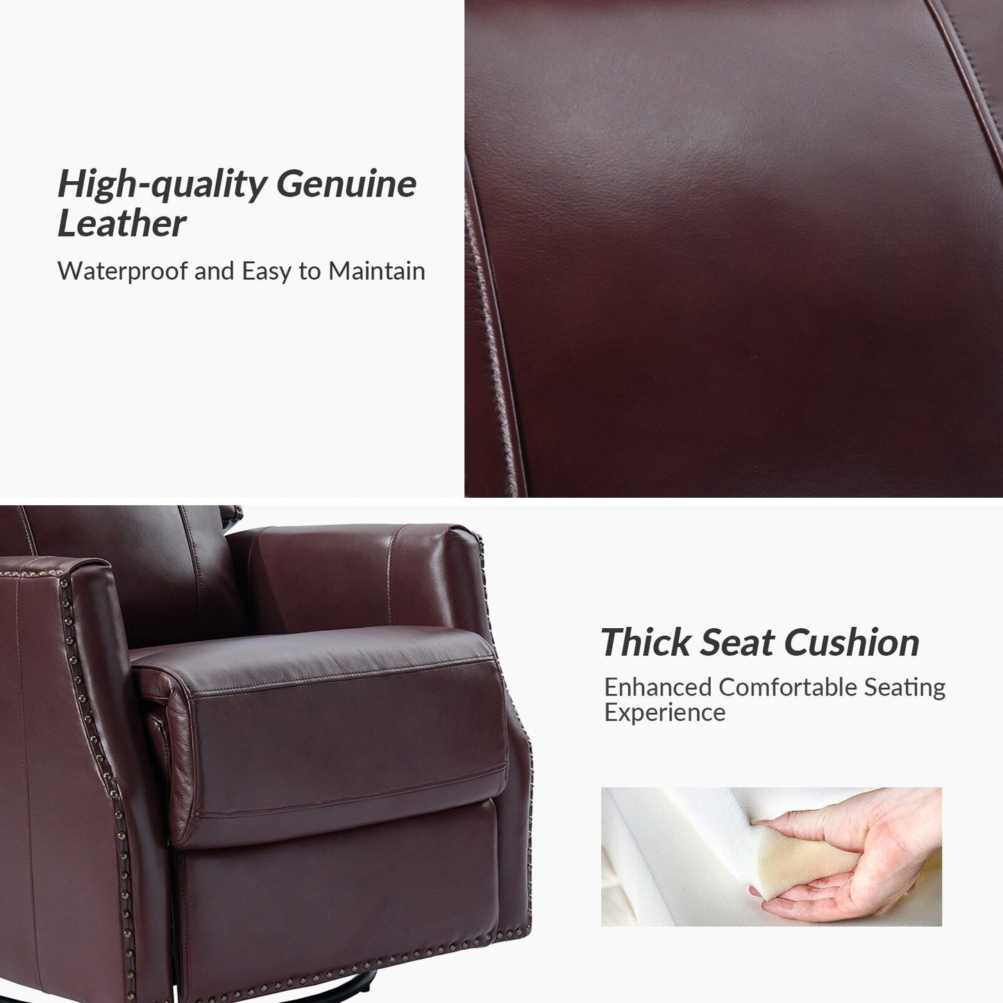 Demeter modern Genuine Leather Swivel Nursery Chair with Nailhead Trims Set of 2 by HULALA HOME
