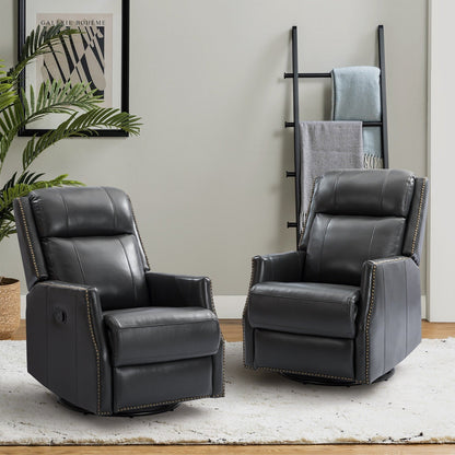 Demeter modern Genuine Leather Swivel Nursery Chair with Nailhead Trims Set of 2 by HULALA HOME