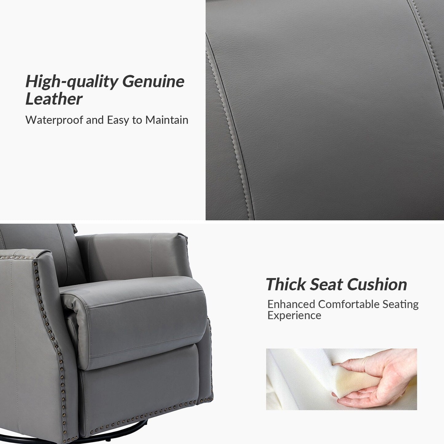 Demeter modern Genuine Leather Swivel Nursery Chair with Nailhead Trims Set of 2 by HULALA HOME