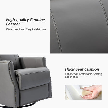 Demeter modern Genuine Leather Swivel Nursery Chair with Nailhead Trims Set of 2 by HULALA HOME