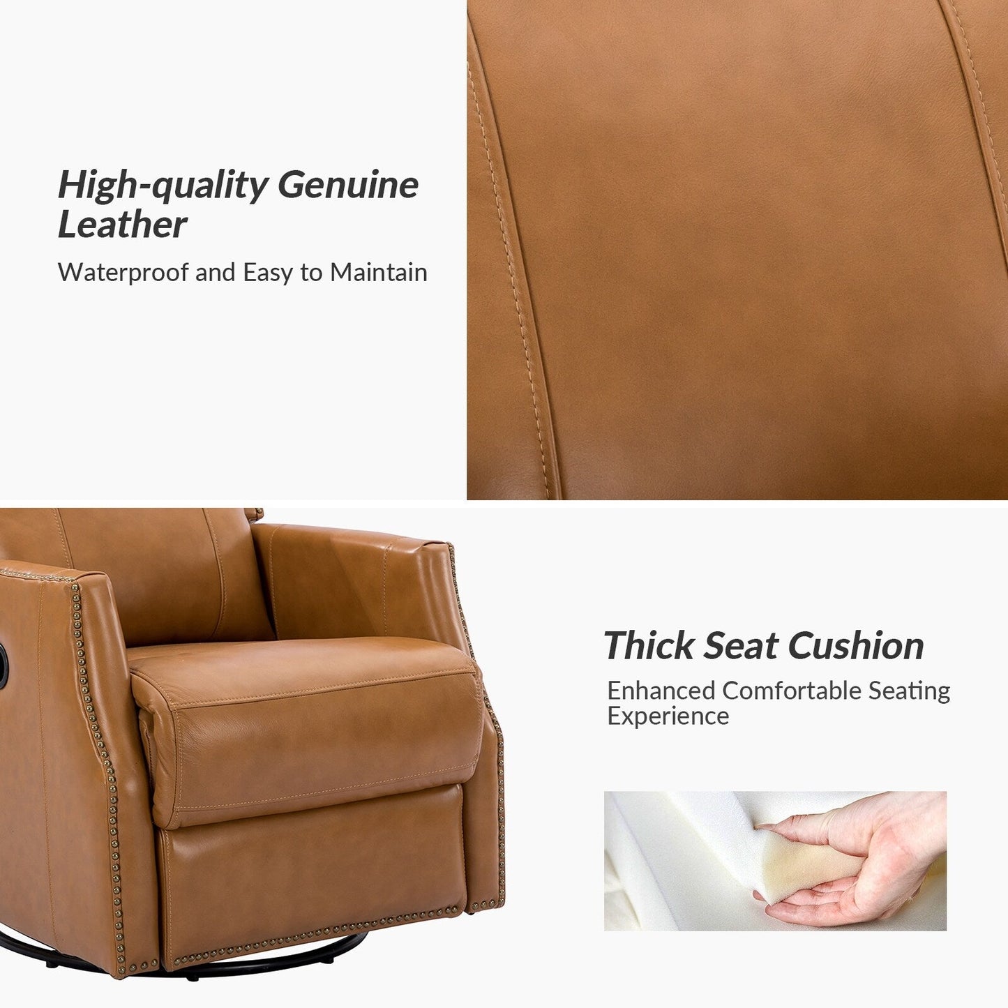 Demeter modern Genuine Leather Swivel Nursery Chair with Nailhead Trims Set of 2 by HULALA HOME
