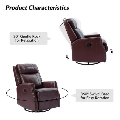 Demeter modern Genuine Leather Swivel Nursery Chair with Nailhead Trims Set of 2 by HULALA HOME