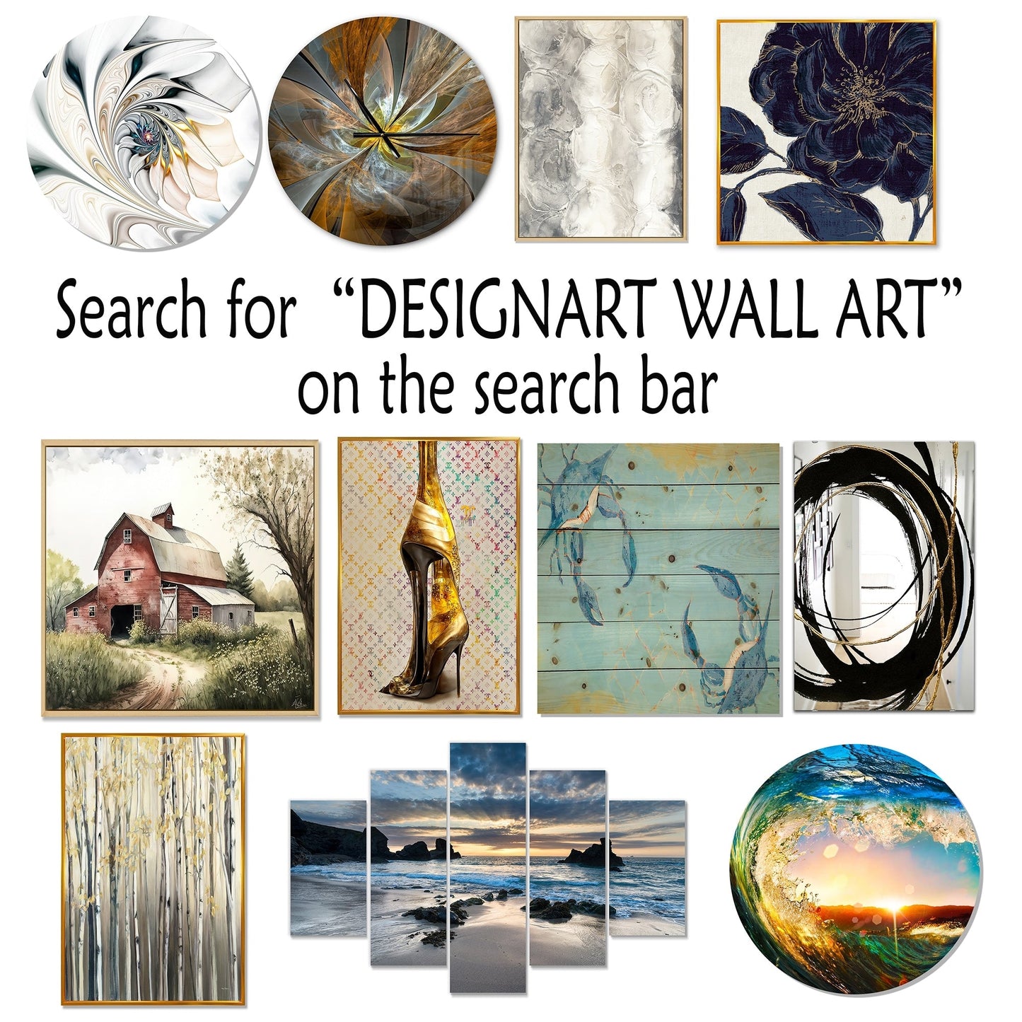 Designart White Botanical Collage Abstract Botanicals Metal Wall Art Living Room