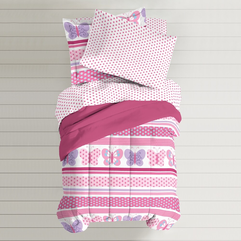 Dream Factory Butterfly Dots Pink 7-piece Bed in a Bag with Sheet Set