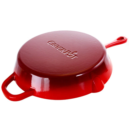 Dual Handle Firey Red 12 Inch Enameled Cast Iron Skillet