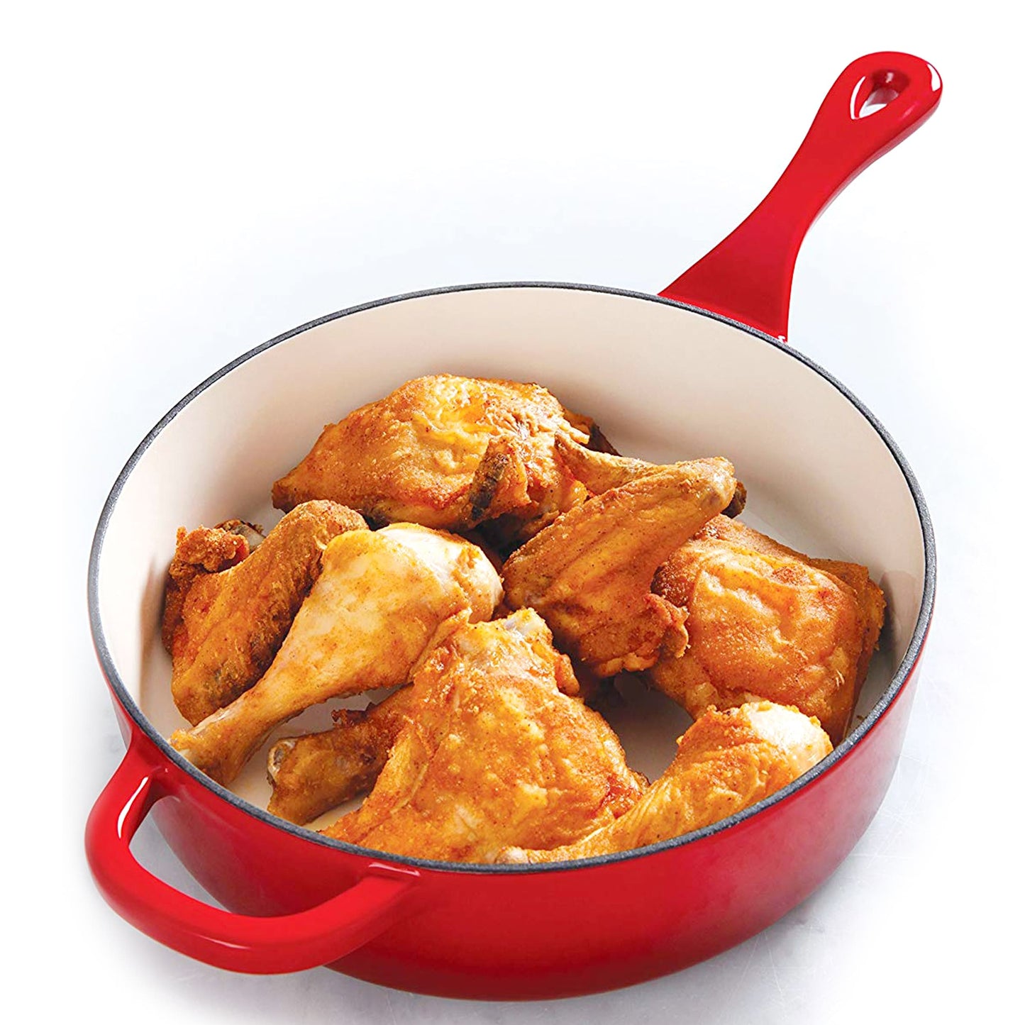 Dual Handle Firey Red 12 Inch Enameled Cast Iron Skillet