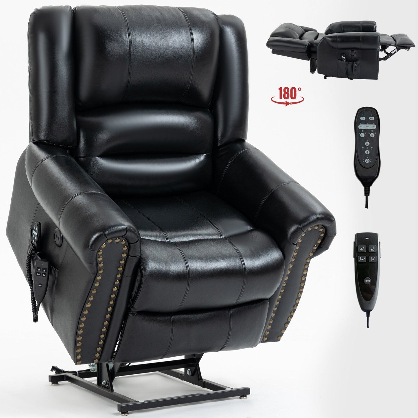 Dual Motor Power Lift Genuine Leather Recliner Chair with Heat Massage and USB Ports