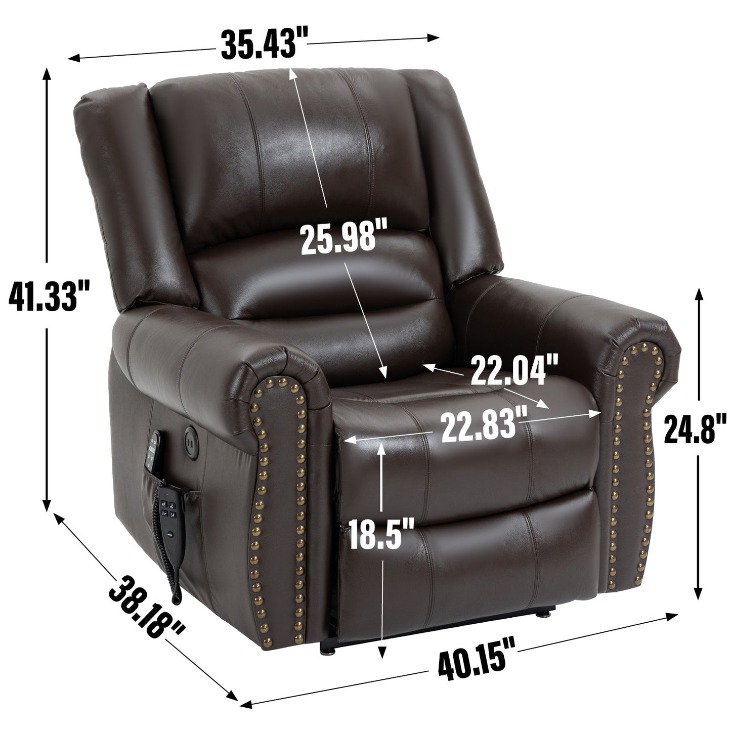 Dual Motor Power Lift Genuine Leather Recliner Chair with Heat Massage and USB Ports