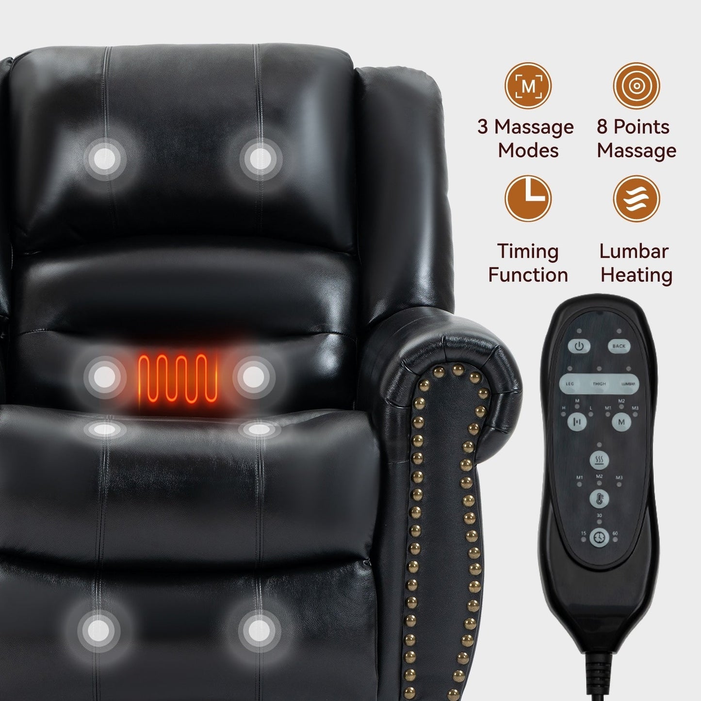 Dual Motor Power Lift Genuine Leather Recliner Chair with Heat Massage and USB Ports