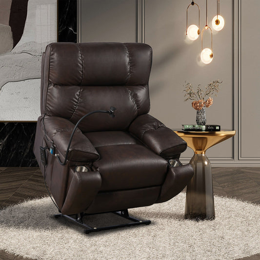 Dual Motor Power Lift Recliner Chair with Massage, Heated Lumbar, Side Pockets, Adjustable Phone Holder and Cup Holders