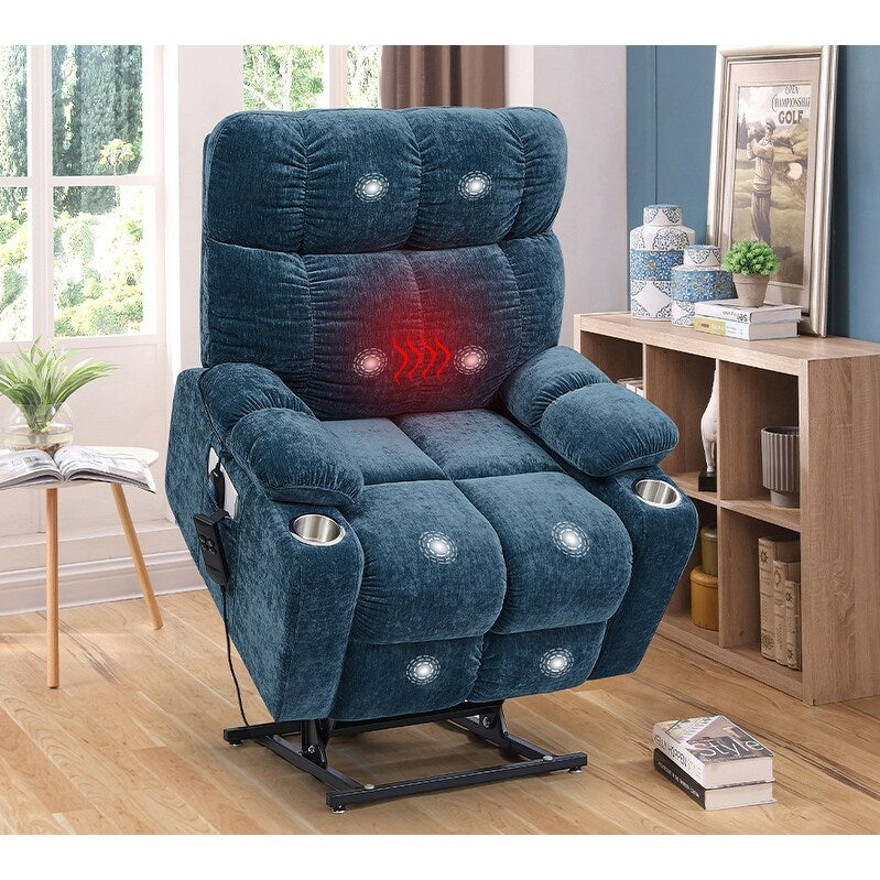Dual OKIN Motor Power Lift Recliner Chair for Seniors with Heat & 8-Point Massage, Adjustable Backrest and Footrest