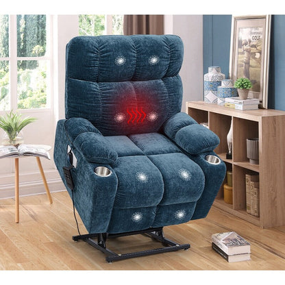 Dual OKIN Motor Power Lift Recliner Chair for Seniors with Heat & 8-Point Massage, Adjustable Backrest and Footrest