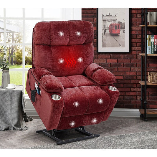 Dual OKIN Motor Power Lift Recliner Chair for Seniors with Heat & 8-Point Massage, Adjustable Backrest and Footrest
