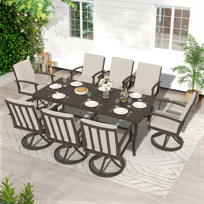 EGEIROS LIFE AluLux 9-Piece Aluminum Patio Dining Set with 8 Swivel Dining Chairs and Washable Cushions