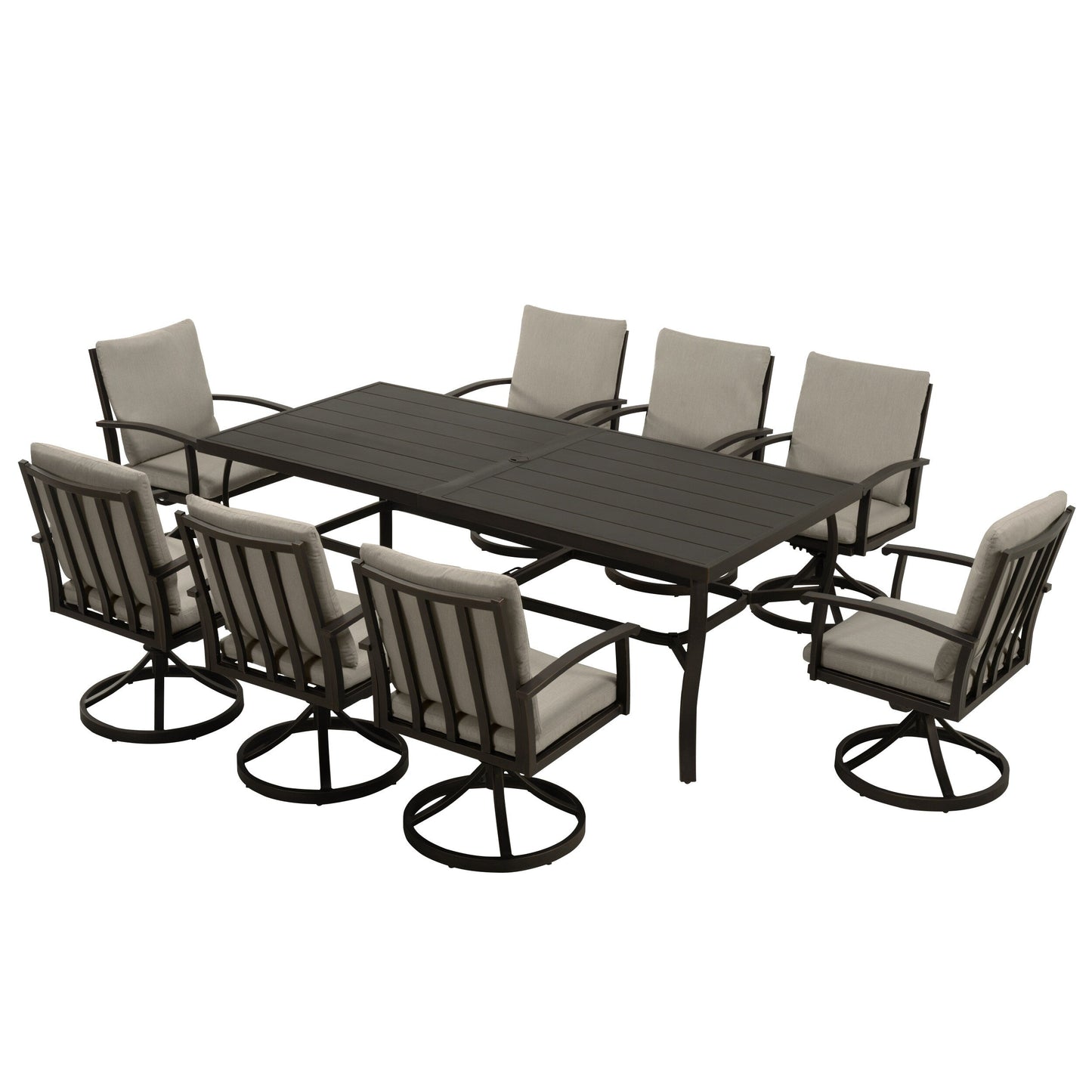 EGEIROS LIFE AluLux 9-Piece Aluminum Patio Dining Set with 8 Swivel Dining Chairs and Washable Cushions