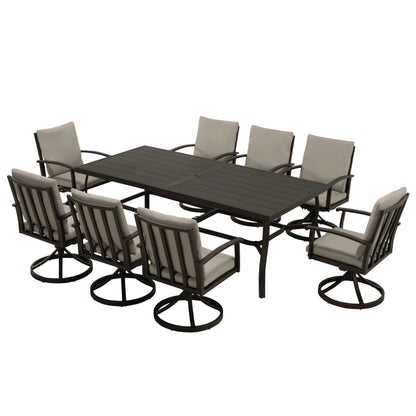 EGEIROS LIFE AluLux 9-Piece Aluminum Patio Dining Set with 8 Swivel Dining Chairs and Washable Cushions