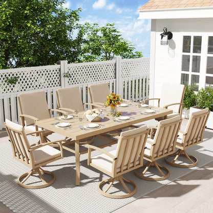 EGEIROS LIFE AluLux 9-Piece Aluminum Patio Dining Set with 8 Swivel Dining Chairs and Washable Cushions