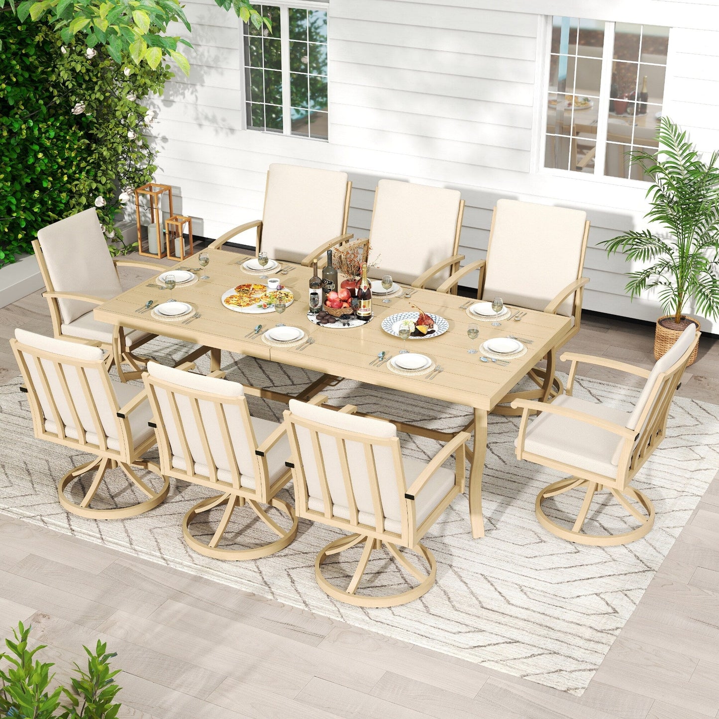 EGEIROS LIFE AluLux 9-Piece Aluminum Patio Dining Set with 8 Swivel Dining Chairs and Washable Cushions