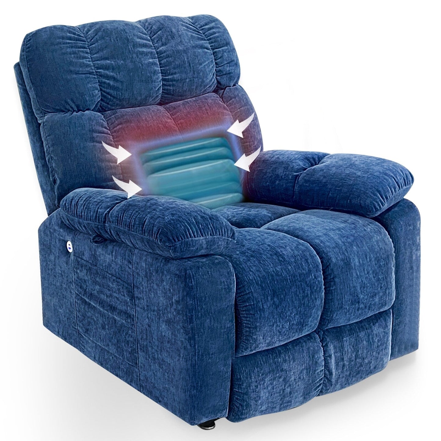 EPower Lift Recliner Chair with Dual OKIN Motors, Infinite Recline, Airbag Massage, Heating, USB Ports, 2 Side Pockets