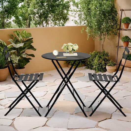 EROMMY 3-Piece Bistro Set Outdoor Patio Furniture, Foldable Garden Table and Chairs, Rust-Resistant, Lightweight for Balcony