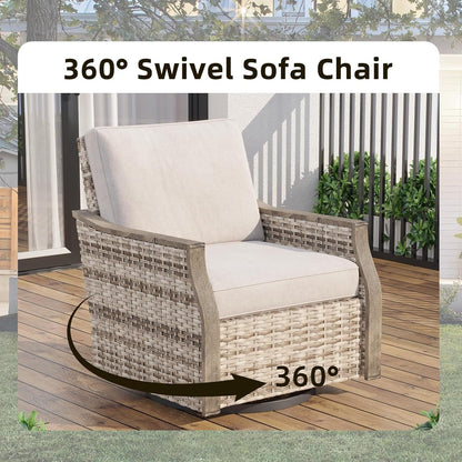 EROMMY 4-Piece Patio Furniture Set with Swivel Rocking Chairs, Outdoor Wicker Conversation Set with 3-Seat Sofa and Coffee Table