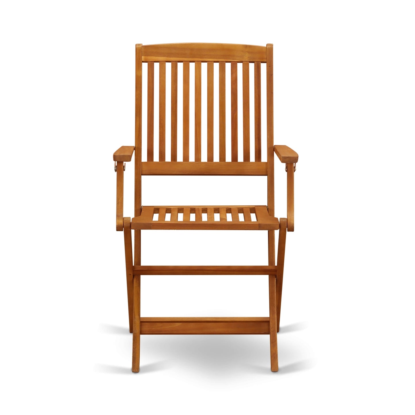 East West Furniture 3 Piece Wood Folding Table Set- a Outdoor Acacia Wood Coffee Table and 2 Folding Arm Chairs, Natural Oil