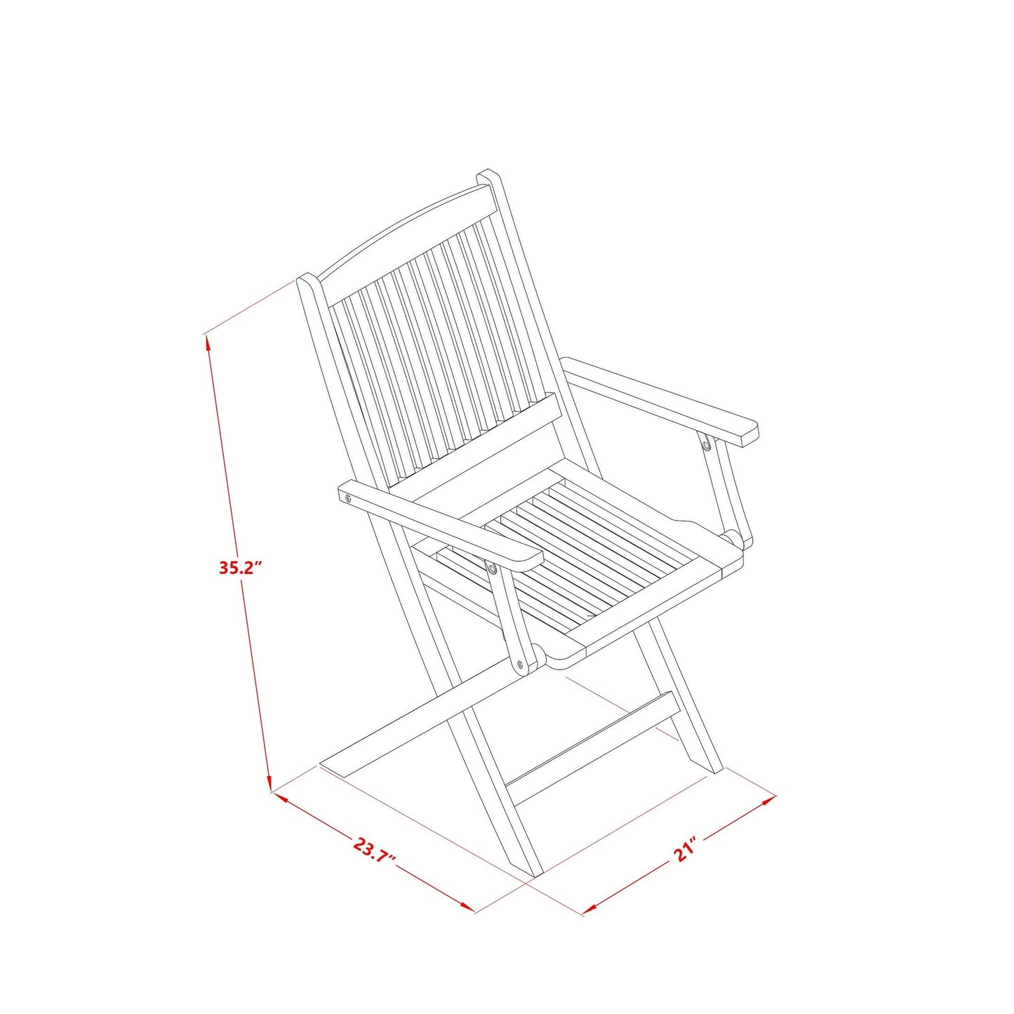 East West Furniture 3 Piece Wood Folding Table Set- a Outdoor Acacia Wood Coffee Table and 2 Folding Arm Chairs, Natural Oil