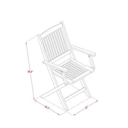 East West Furniture 3 Piece Wood Folding Table Set- a Outdoor Acacia Wood Coffee Table and 2 Folding Arm Chairs, Natural Oil