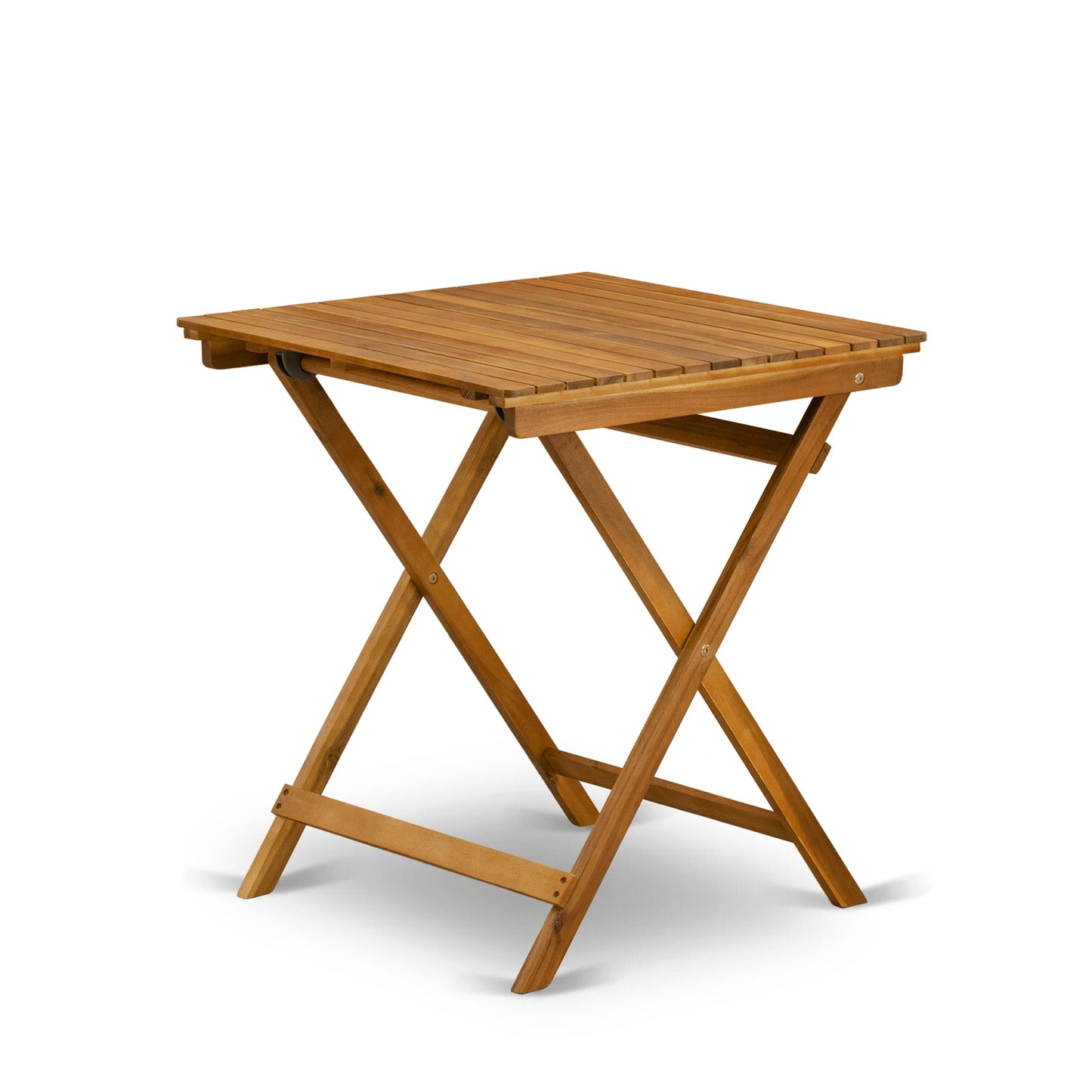 East West Furniture 3 Piece Wood Folding Table Set- a Outdoor Acacia Wood Coffee Table and 2 Folding Arm Chairs, Natural Oil