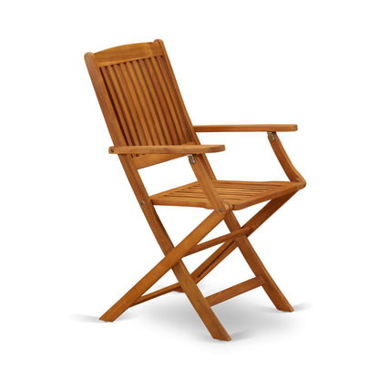 East West Furniture 3 Piece Wood Folding Table Set- a Outdoor Acacia Wood Coffee Table and 2 Folding Arm Chairs, Natural Oil