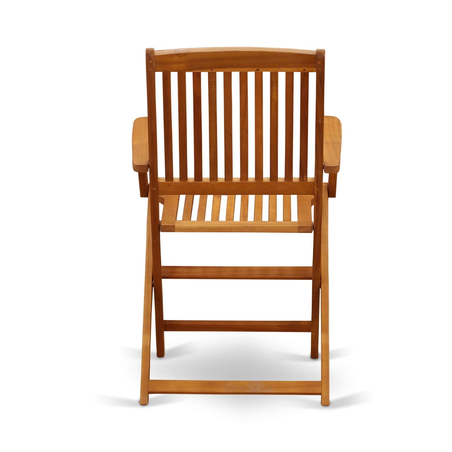 East West Furniture 3 Piece Wood Folding Table Set- a Outdoor Acacia Wood Coffee Table and 2 Folding Arm Chairs, Natural Oil