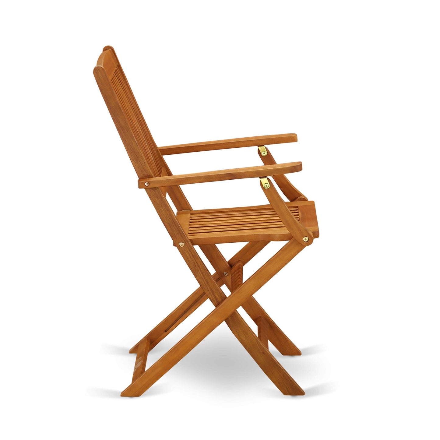 East West Furniture 3 Piece Wood Folding Table Set- a Outdoor Acacia Wood Coffee Table and 2 Folding Arm Chairs, Natural Oil