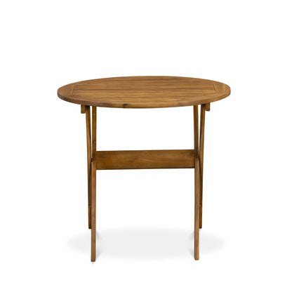 East West Furniture Outdoor Conversation Bistro Set Contains a Round Wood Coffee Table and 2 Folding Side Chairs, Natural Oil