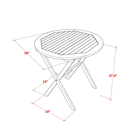 East West Furniture Outdoor Conversation Bistro Set Contains a Round Wood Coffee Table and 2 Folding Side Chairs, Natural Oil