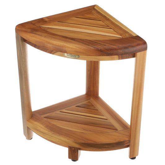 EcoDecors, Corner Teak Wood Shelf, Shower Shaving Footrest, Teak Stool For Inside Shower, 18-Inches