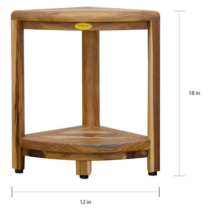 EcoDecors, Corner Teak Wood Shelf, Shower Shaving Footrest, Teak Stool For Inside Shower, 18-Inches