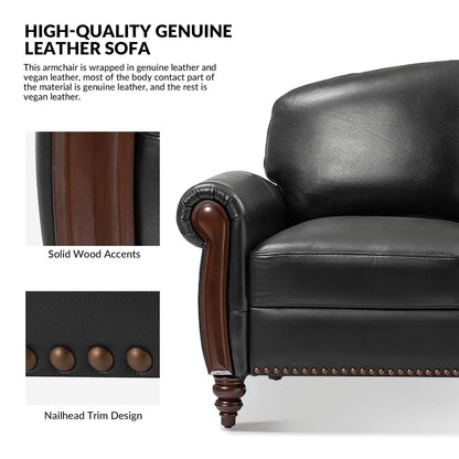 Eduard 84 Traditional Genuine Leather Sofa with Carved Wood Legs by HULALA HOME