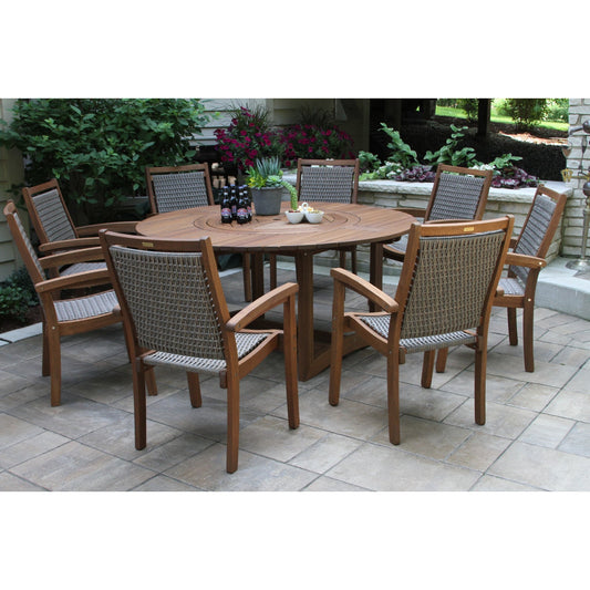 Eilaf 9 pc. Lazy Susan Set with Wicker Stacking Chairs