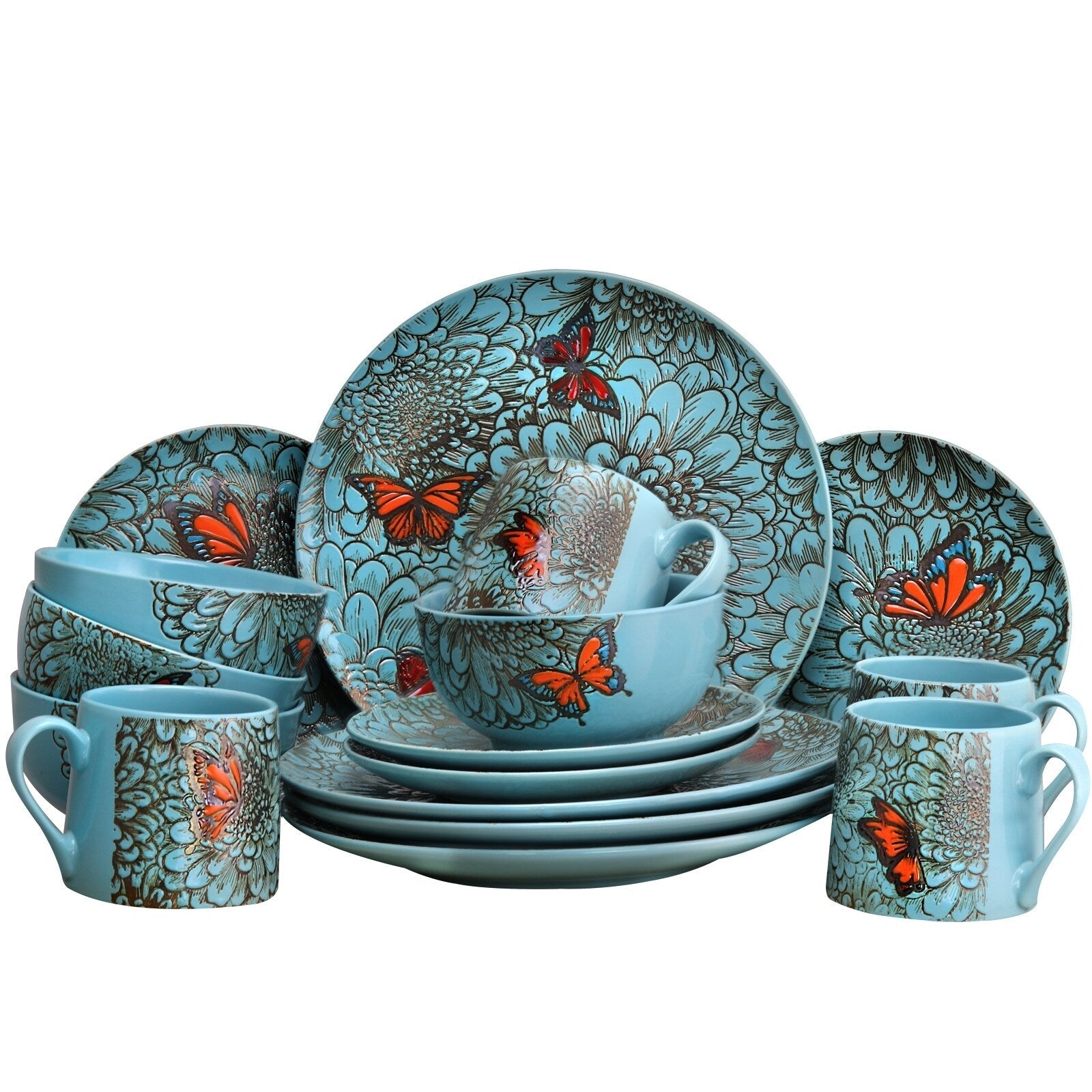 Elama Flower Garden 16 Piece Stoneware Dinnerware Set