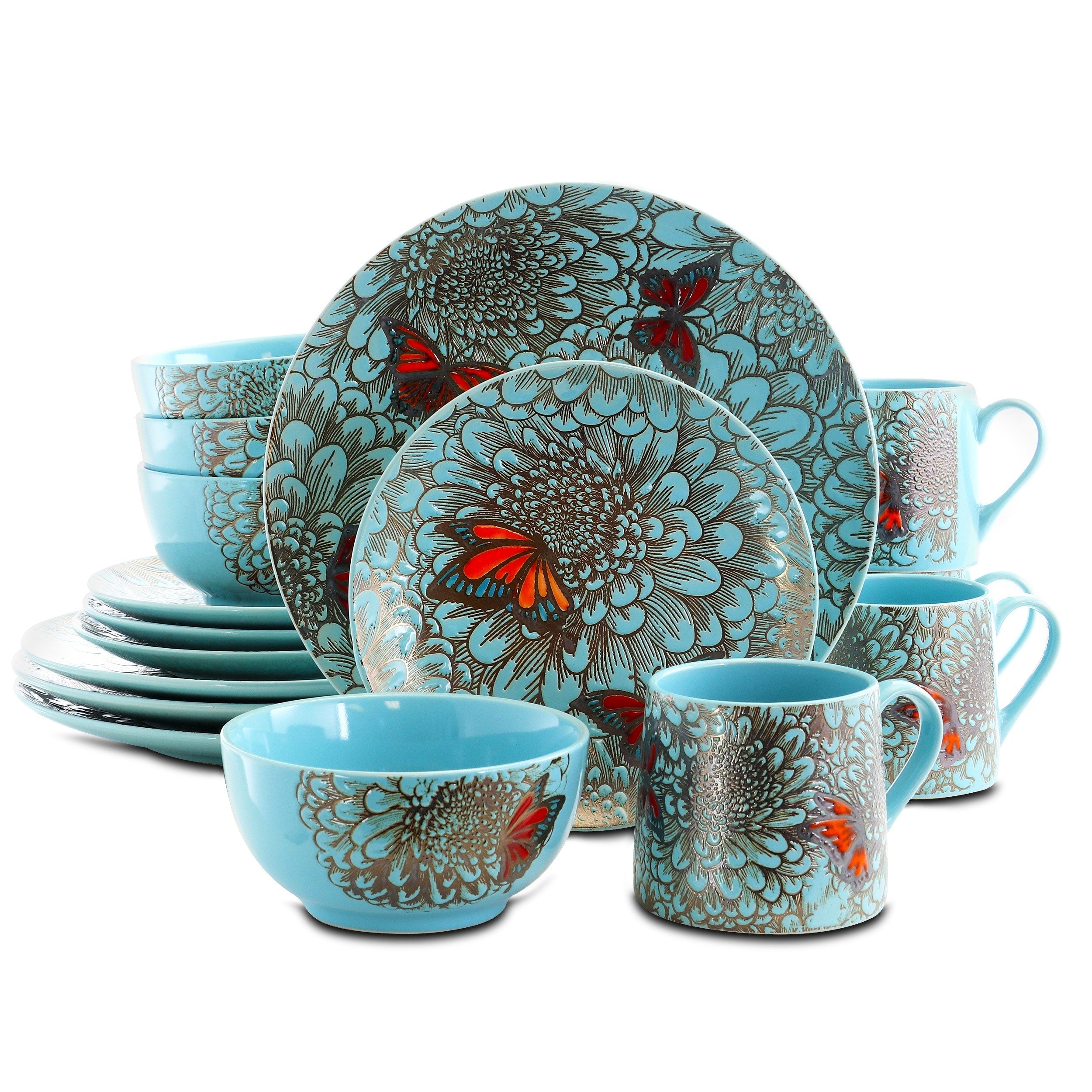 Elama Flower Garden 16 Piece Stoneware Dinnerware Set