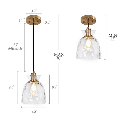 Elisie Mid-century Modern Pendant Light 1-Light Waterfall Glass Hammered Dome Kitchen Island Lighting Dining Room
